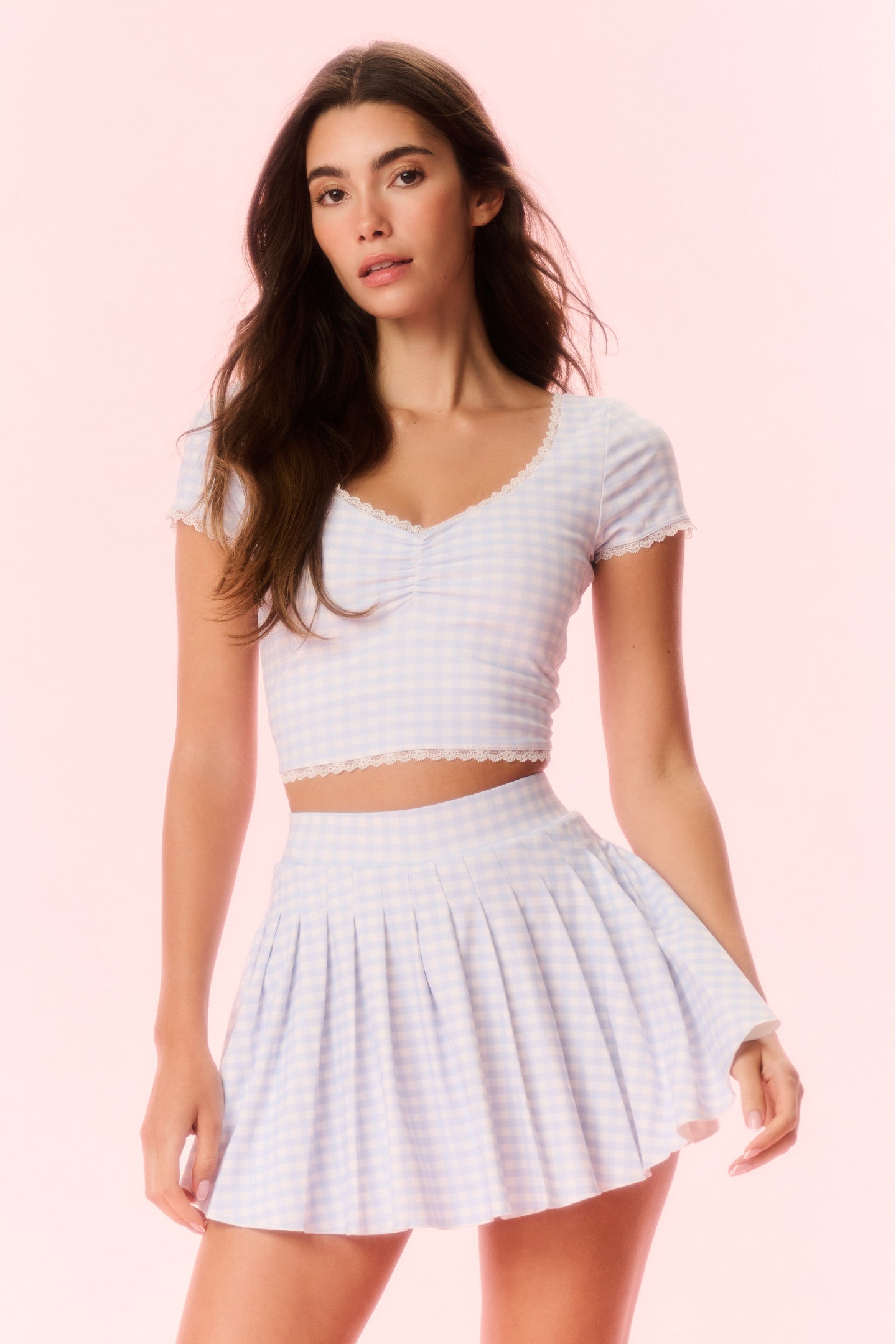 Dancia Gingham Print Active Skort