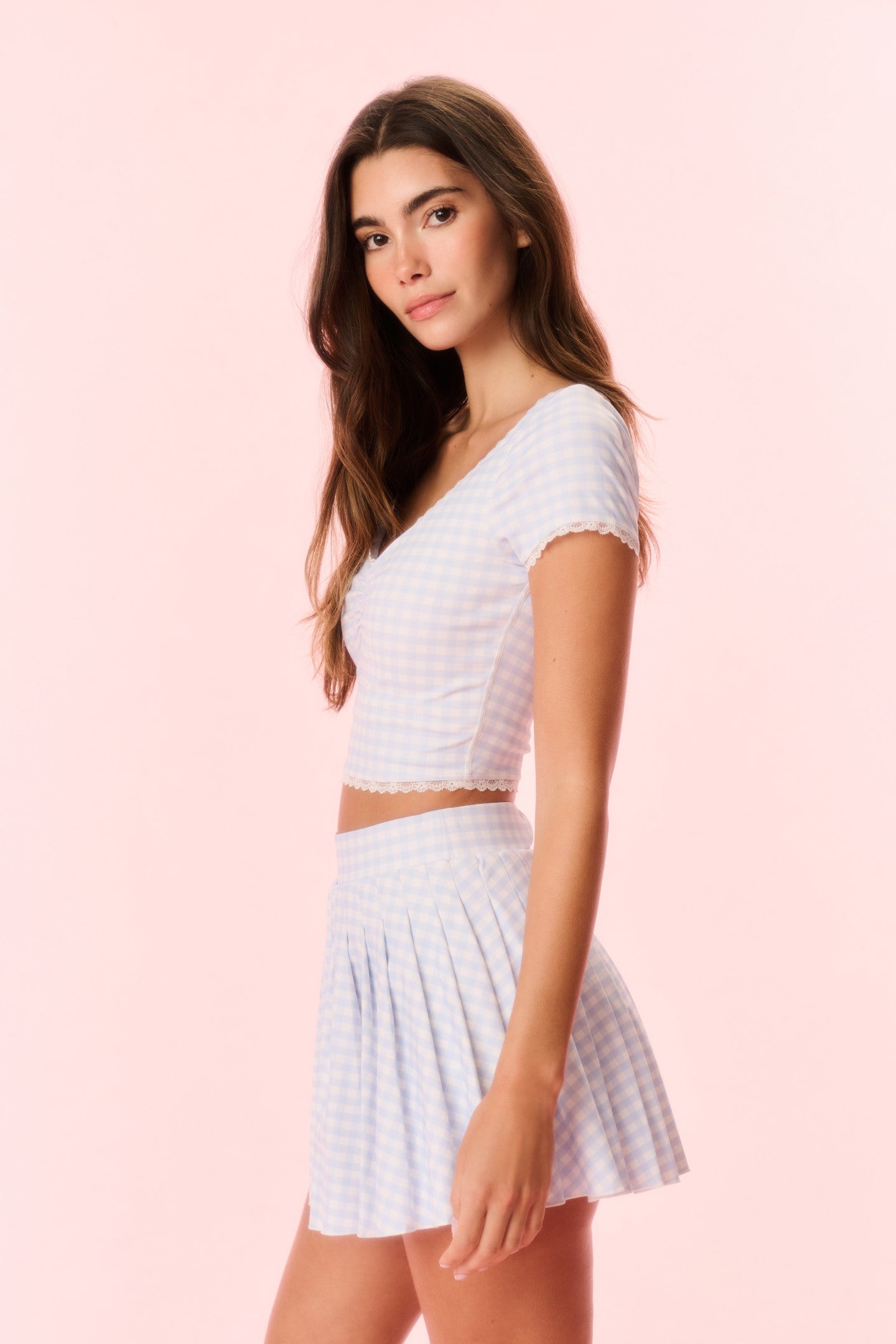 Dancia Gingham Print Active Skort