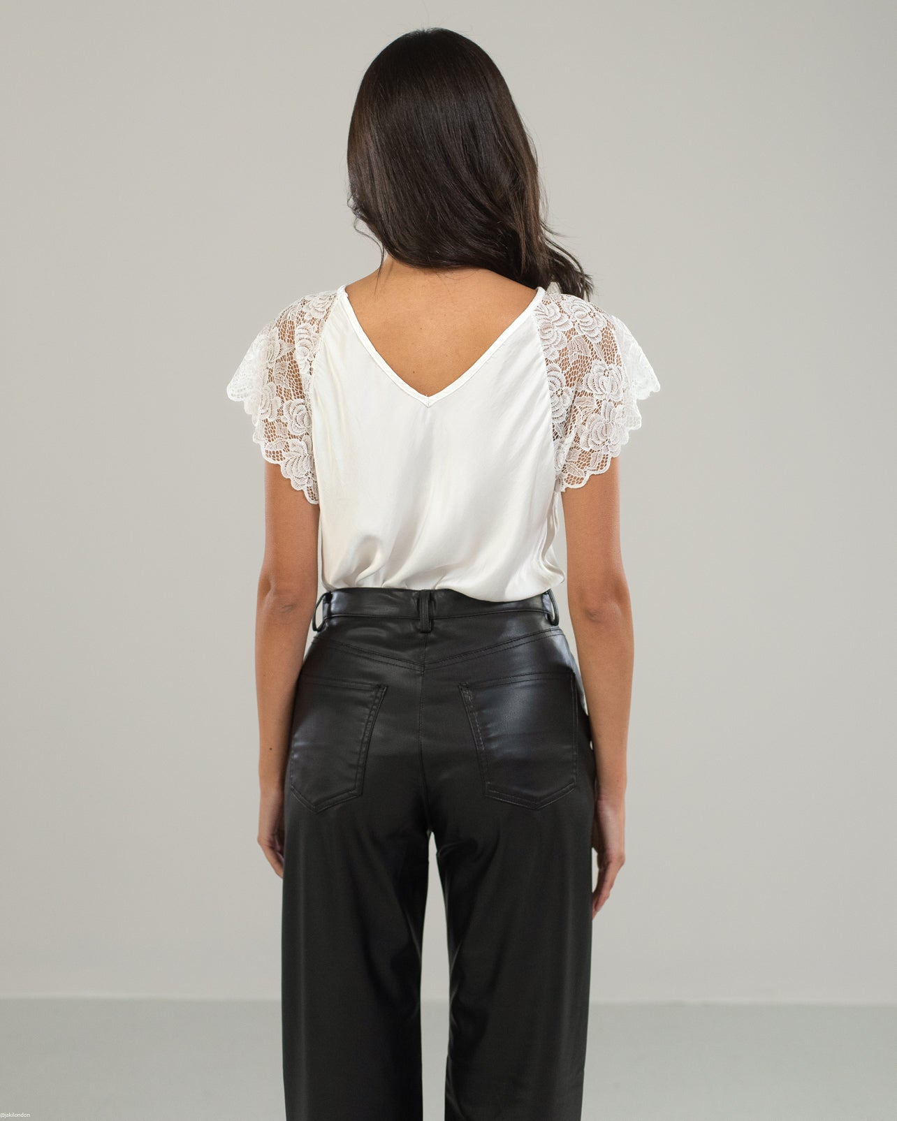 Lace Sleeve V Neck | White