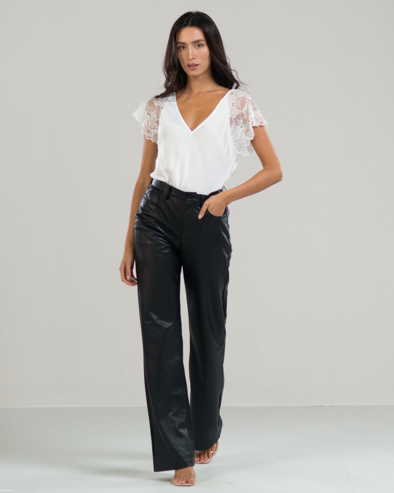 Lace Sleeve V Neck | White