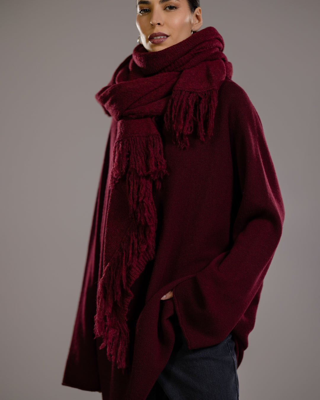 Sophie Throw On Poncho | Burgundy