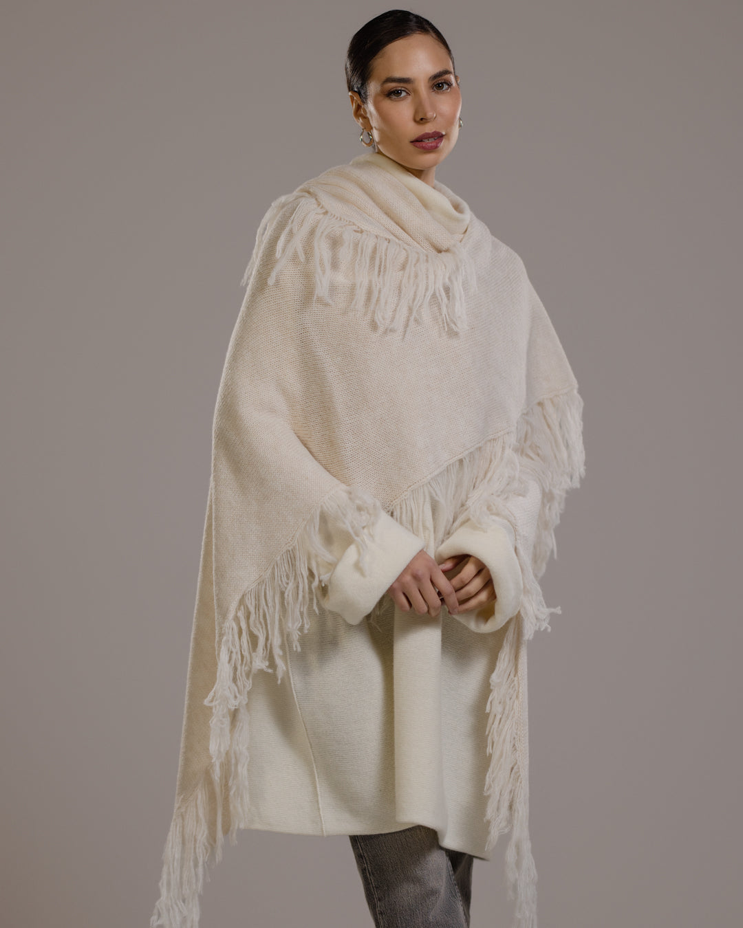 Sophie Throw On Poncho | Light Beige