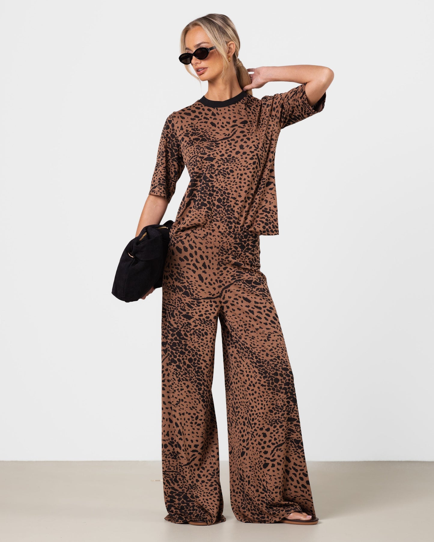 Leila Wide Leg Trousers | Leopard Brown