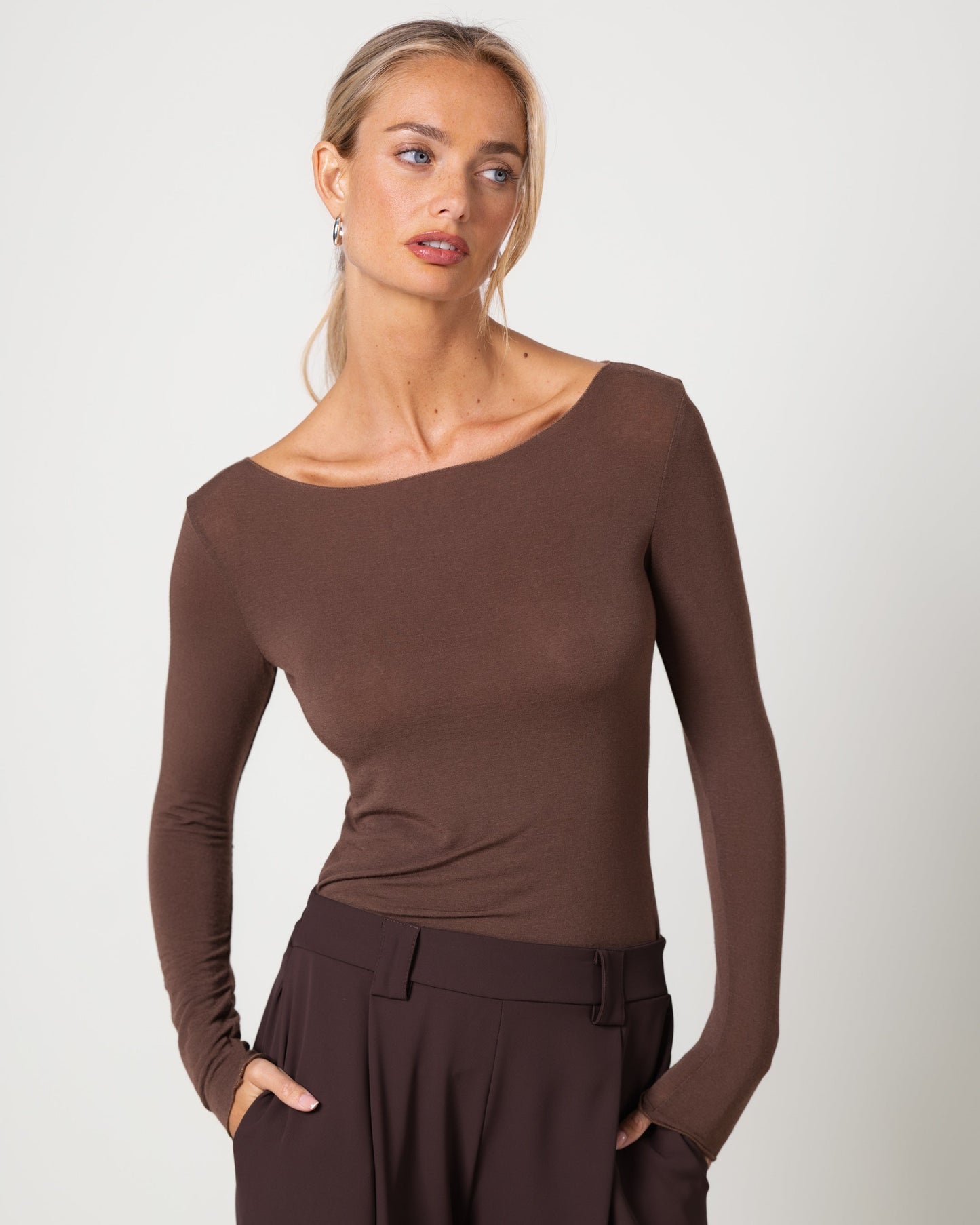 Mae Featherweight Boatneck Top | Espresso Brown | Modal-Cashmere