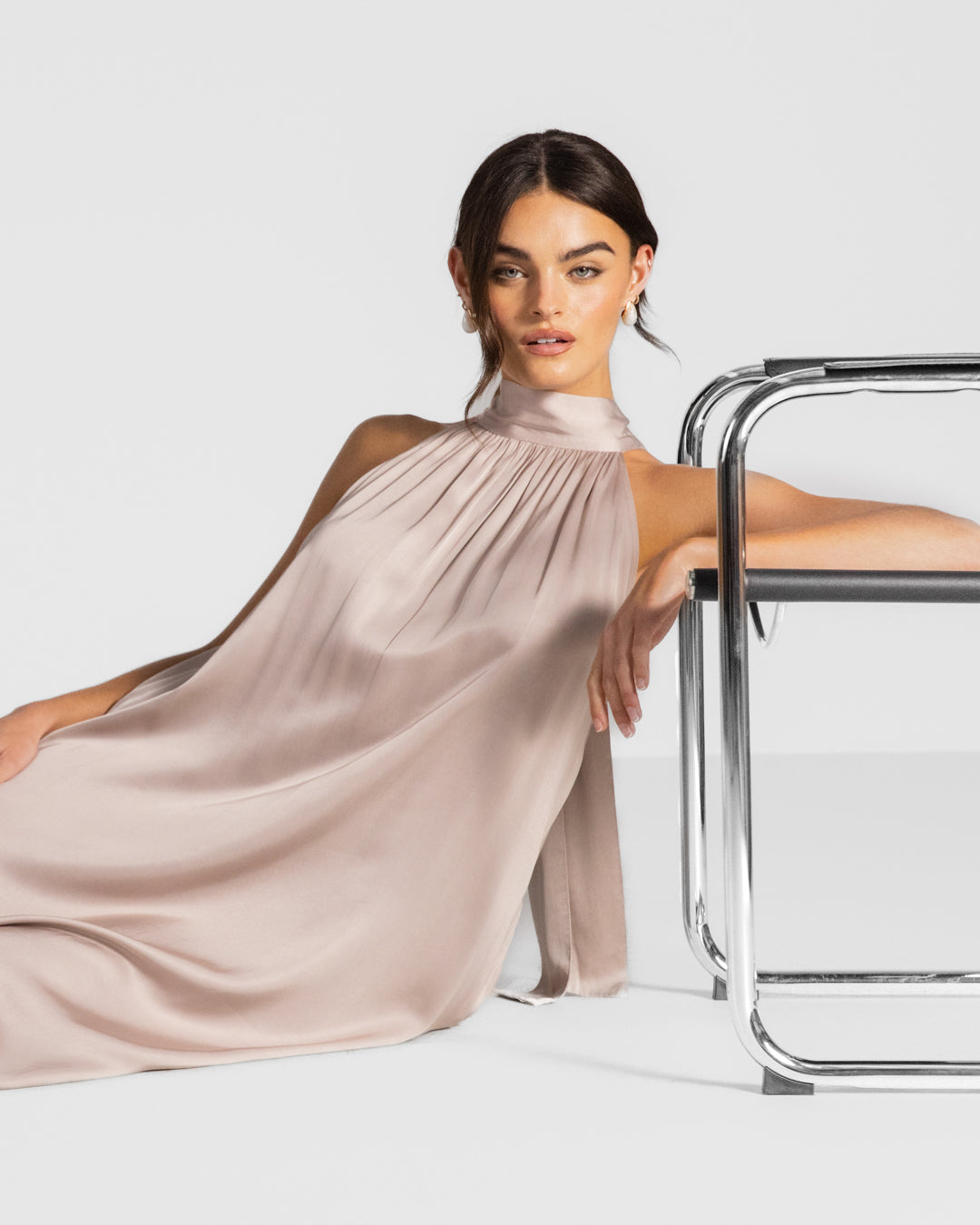 Ruby Halterneck Satin Dress | Dusty Pink
